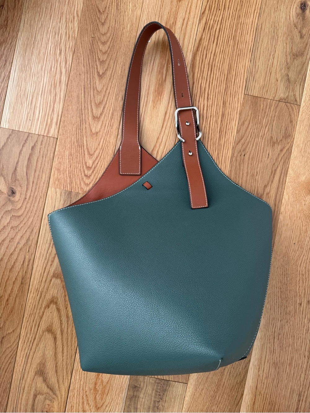 Cholet Teal and Tan Leather Two-Tone Shoulder Tote Bucket Bag